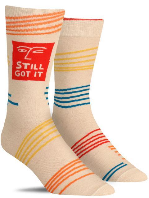 side view of still got it crew socks on a white background
