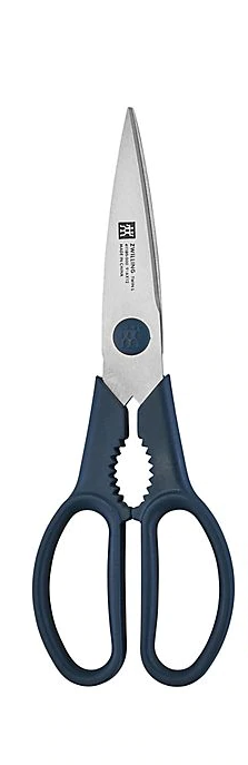 kitchen shears with blue handles on white background
