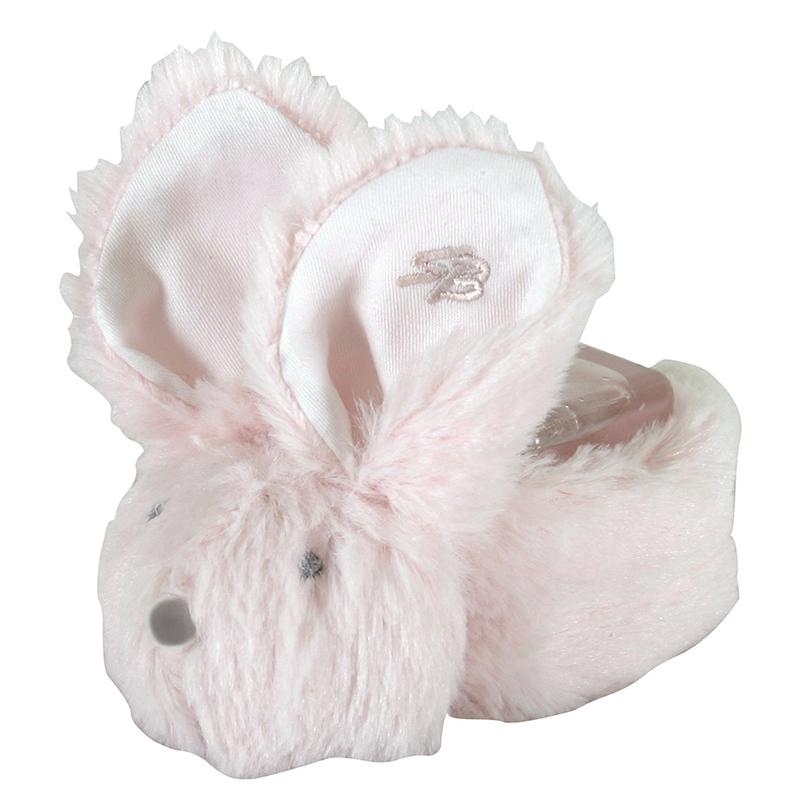 pink longhair boo bunnie comfort toy on a white background