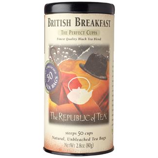 british breakfast black tea canister on a white background