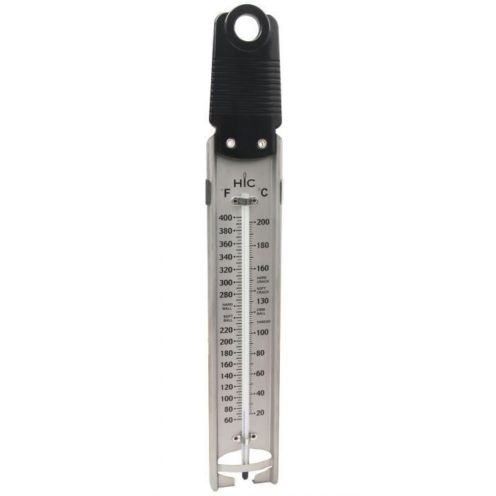 the candy or jelly thermometer on a white background
