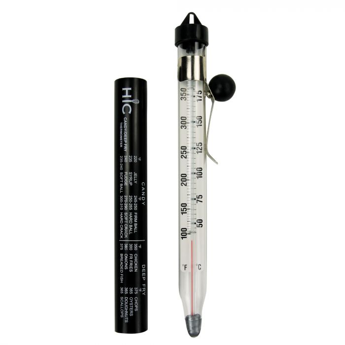 the candy or deep fry thermometer with cover on a white background