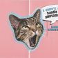 inside of card is a large cat head with inside text in a text bubble