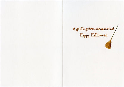inside view of card is white with text listed in the description and a broomstick