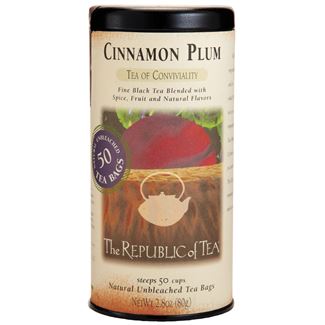 cinnamon plum black tea canister on a white background