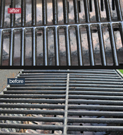bbq grates illustrating before and after use of the cleaning oil