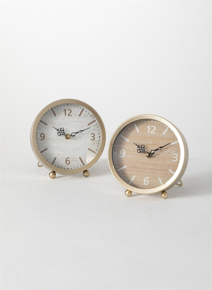 2 styles of desk clocks on a white background.