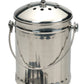stainless steel compost pail with handle and lid on white background.