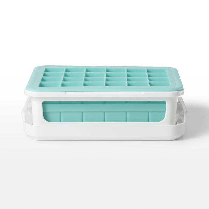 blue silicone ice trays stacked with white frame.