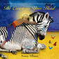 front cover of book is blue with a child on the back of a zebra laying down