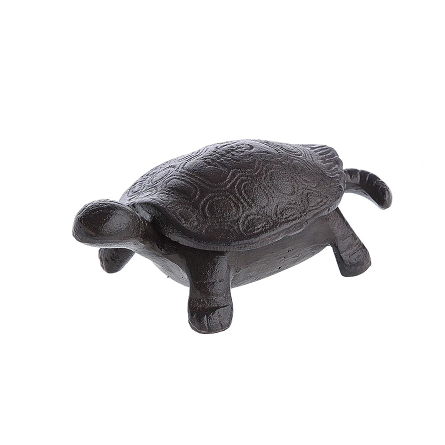 cast iron turtle key box displayed against a white background