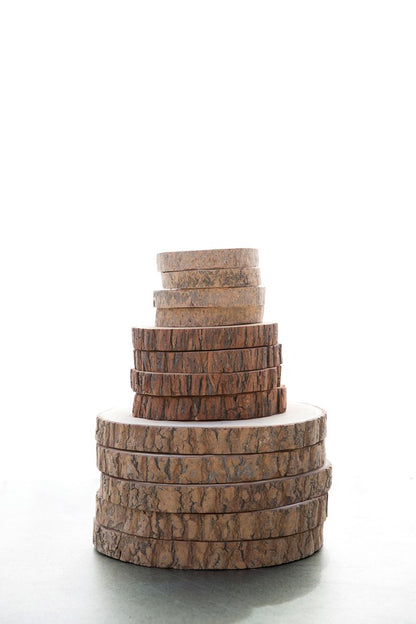 multiple round in three sizes stacked against a white background