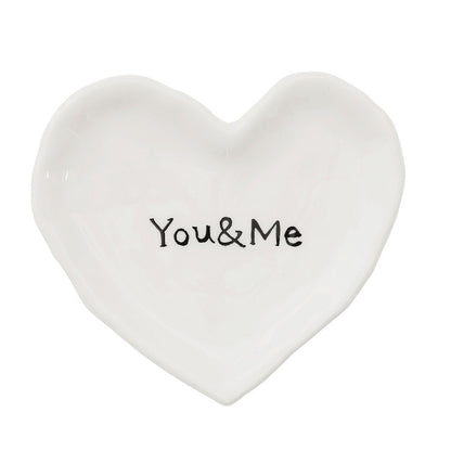 you and me heart plate on a white background