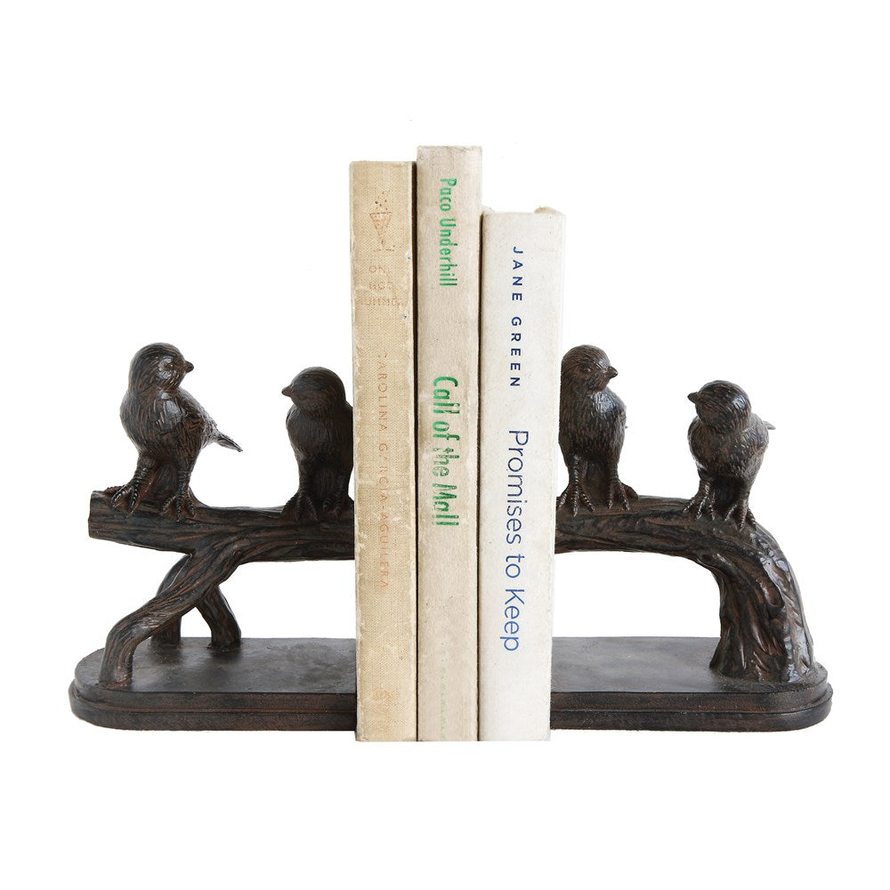 Creative Co-op - Resin Bird On Branch Bookends, Rust Finish