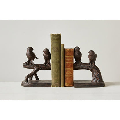 Creative Co-op - Resin Bird On Branch Bookends, Rust Finish