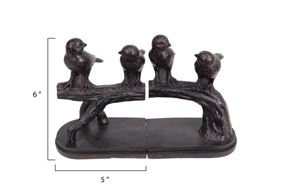 Creative Co-op - Resin Bird On Branch Bookends, Rust Finish