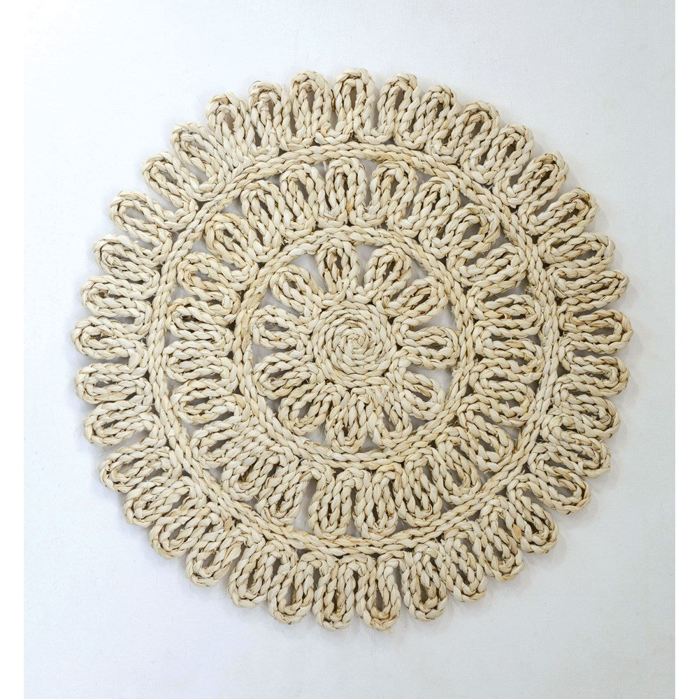 woven straw placemat on a white background