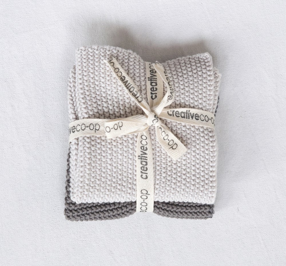 cotton knit dish cloths on a white background