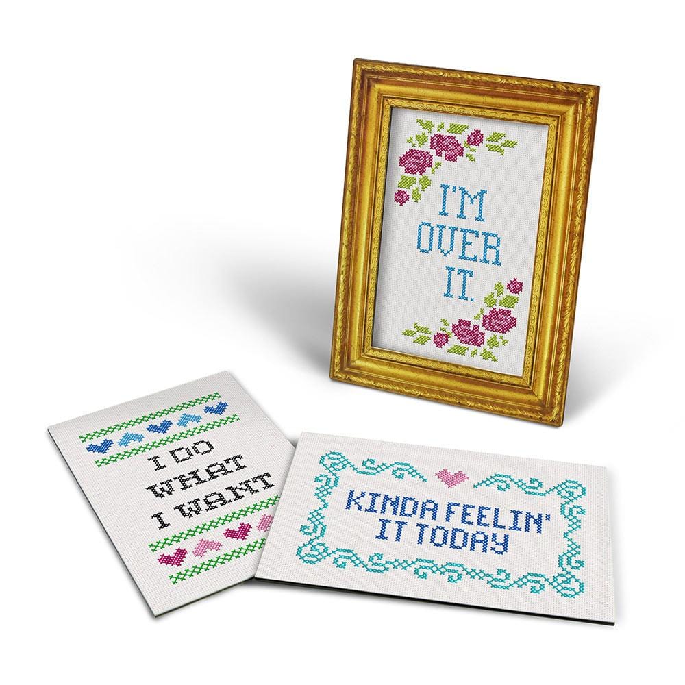 gold frame with text "im over it" and 2 other cards with text "i do what i want" and "kinda feelin' it today".
