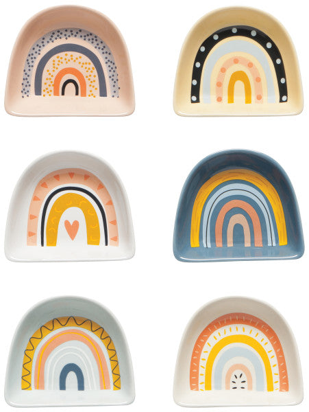 multiple style rainbow pinch bowls on a white background