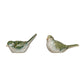 2 styles of green and white ceramic birds on a white background.