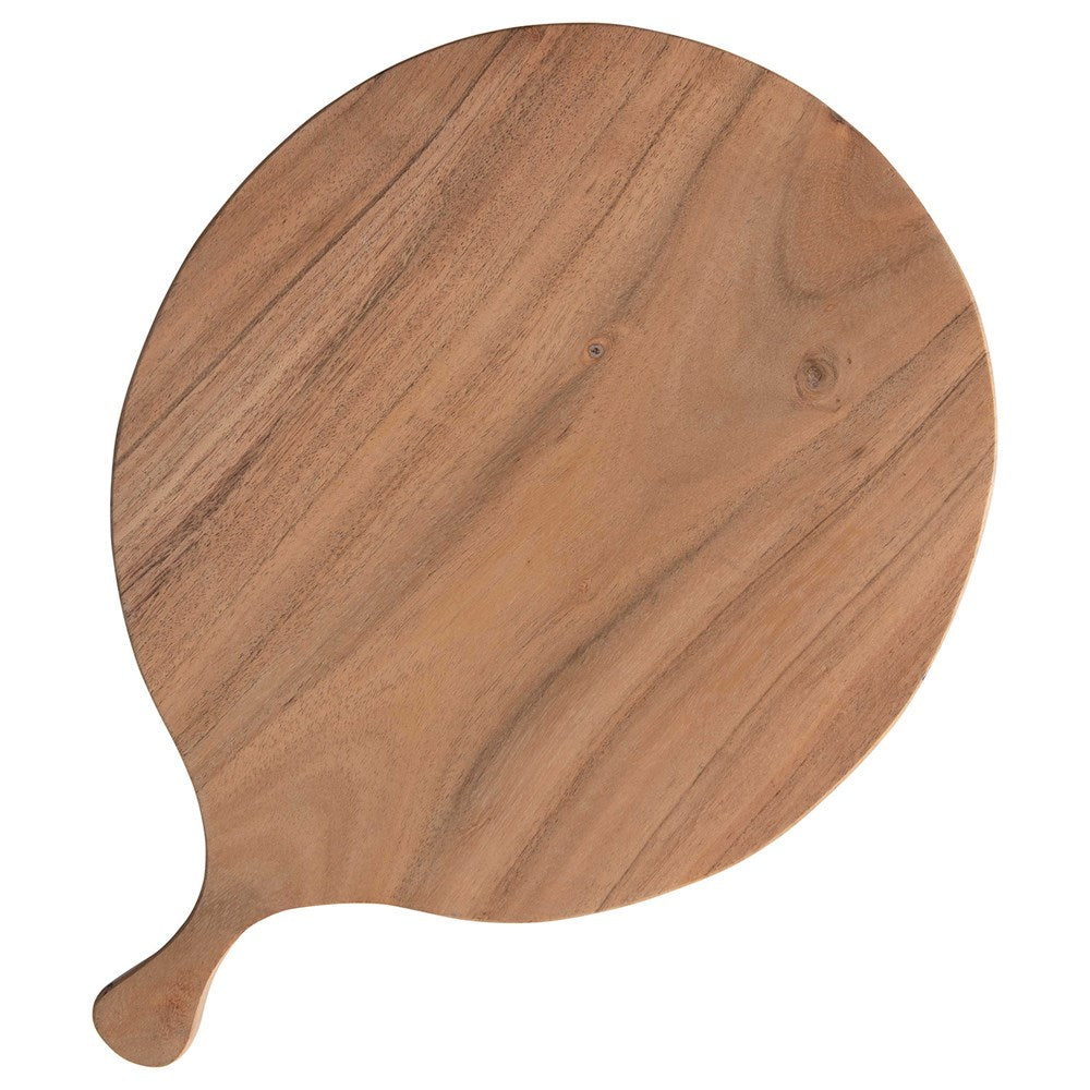 top view of the large acacia wood board with handles on a white background