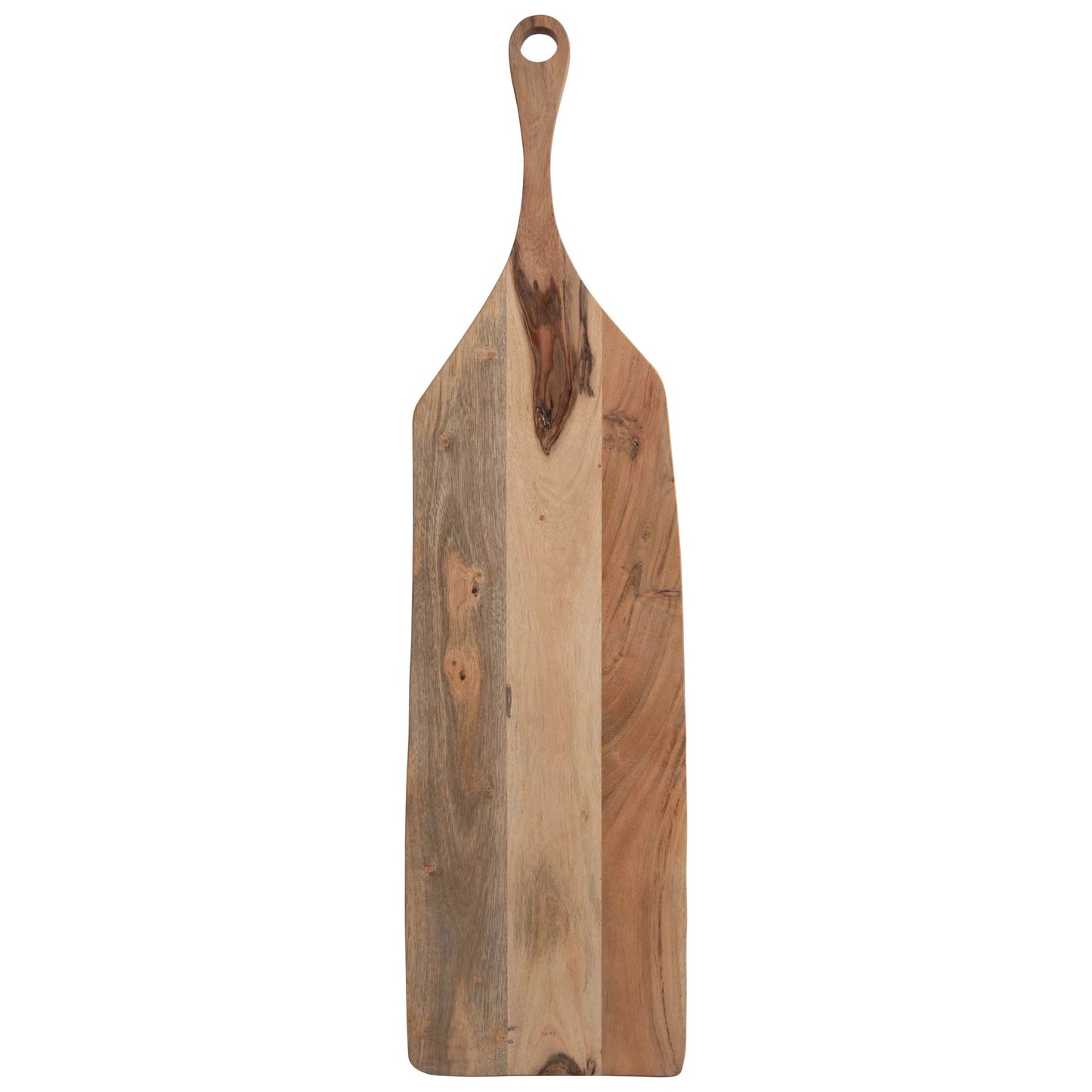 acacia wood board with handle on a white background