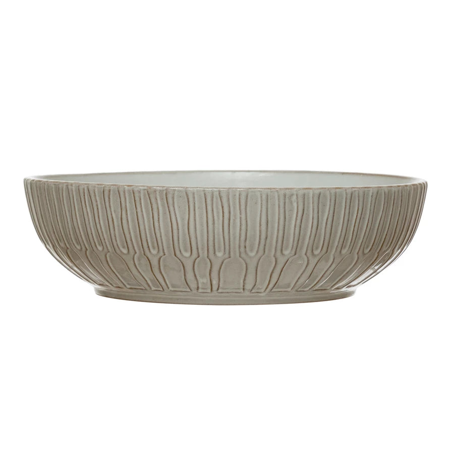 debossed stoneware bowl on a white background
