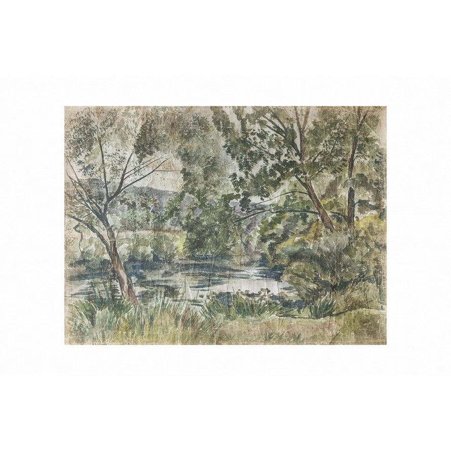 water landscape scene decorator paper displayed against a white background