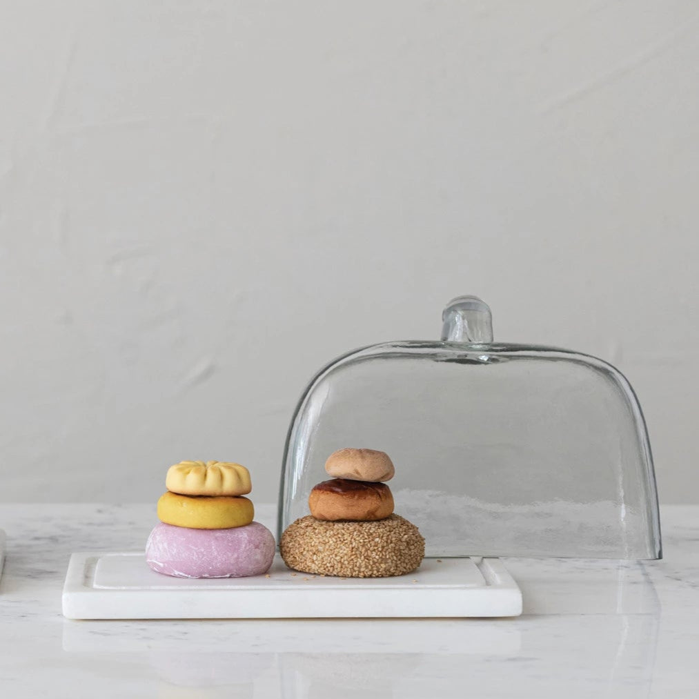 Creative Co-op - Glass Cloche with White Marble Base Set, Rectangle ...