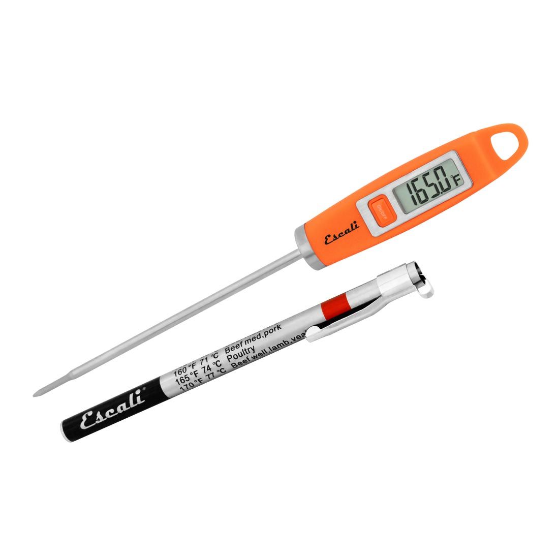 orange gourmet digital thermometer and cover on a white background