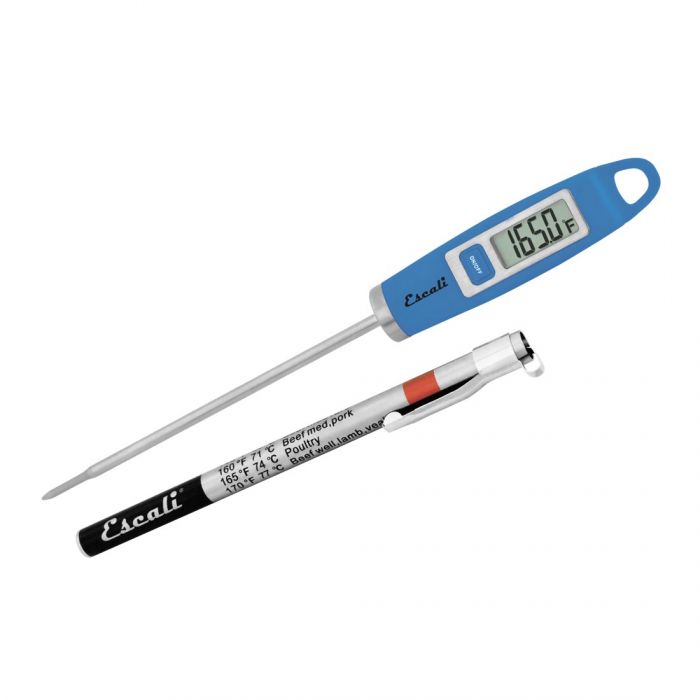 blue gourmet digital thermometer and cover on a white background
