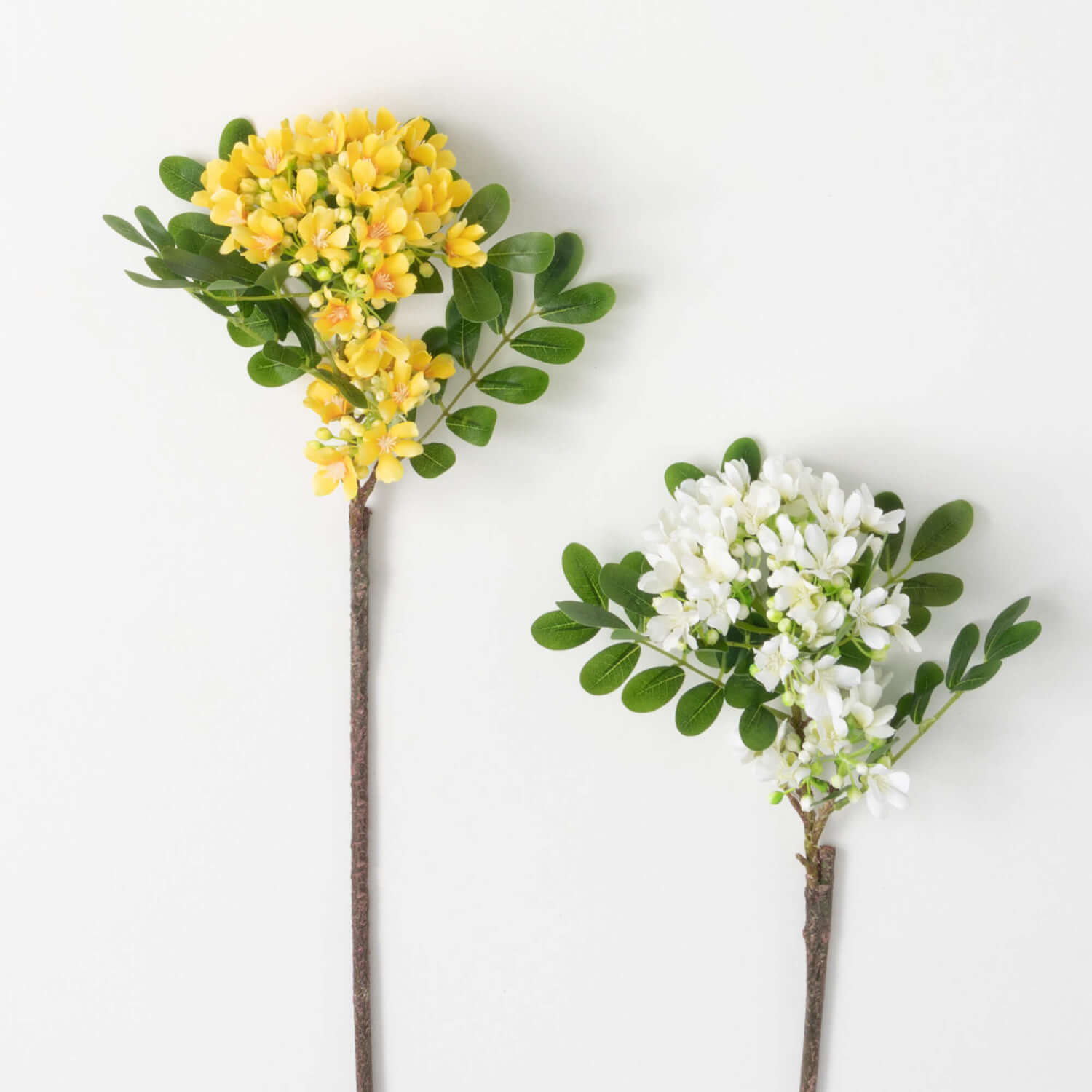 artificial flowers on white background.