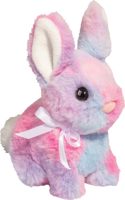blue and pink tie dye bunny displayed on a white background