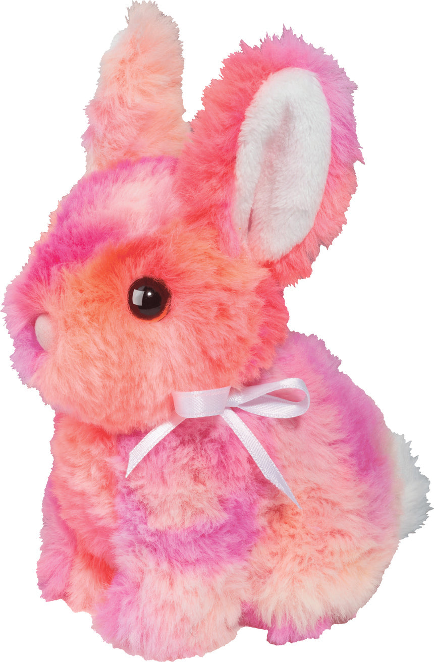 hot pink and orange tie dye bunny displayed on a white background