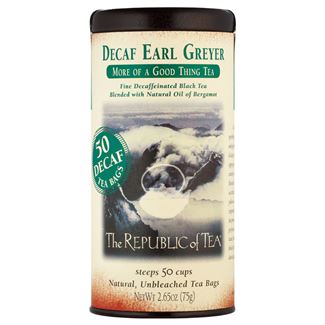decaf earl greyer black tea canister on a white background