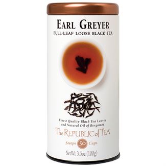 earl greyer full loose leaf black tea canister on a white background