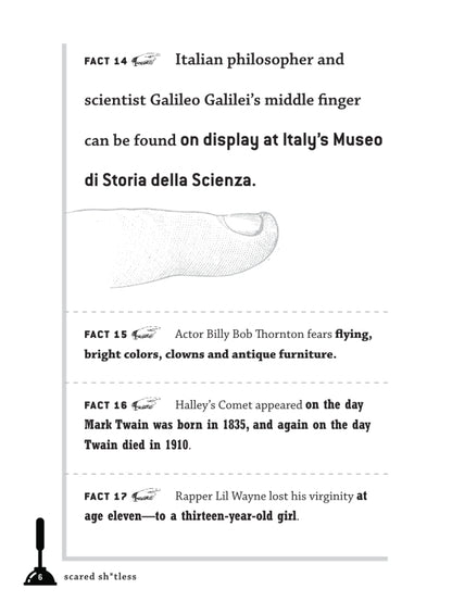 third page has a drawing of a finger with a list of facts