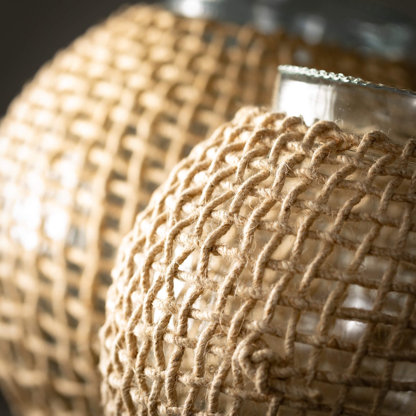 close-up of vases woven design.