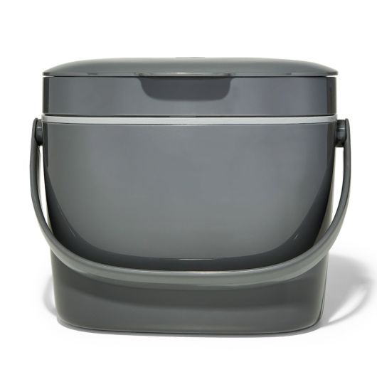 grey compost bucket on a white background.
