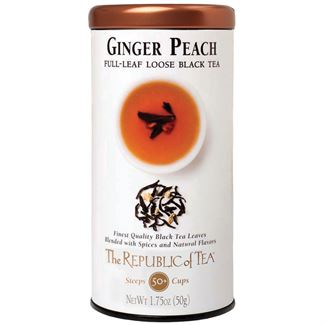 ginger peach full loose leaf black tea canister on a white background