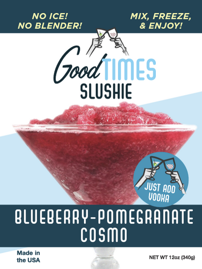 front of the blueberry pomegranate cosmo slushie package