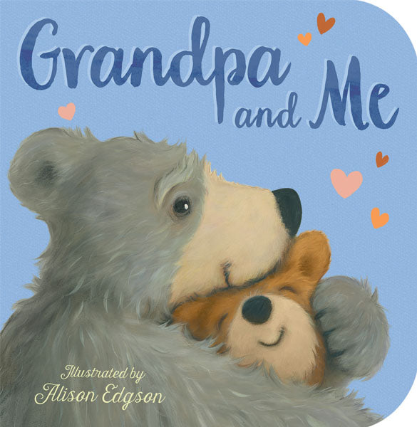 front cover of book is blue with illustration of grandpa bear hugging grandkid cub, title, and illustrators name