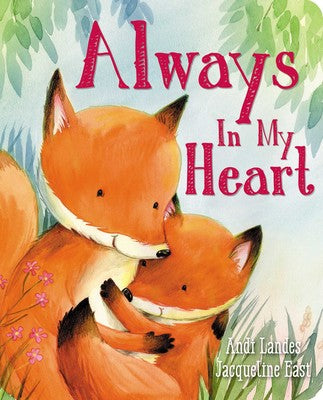 cover is a drawing of an adult fox hugging cub, title, authors name