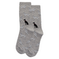 gray heather dalmatian crew socks displayed flat on a white background