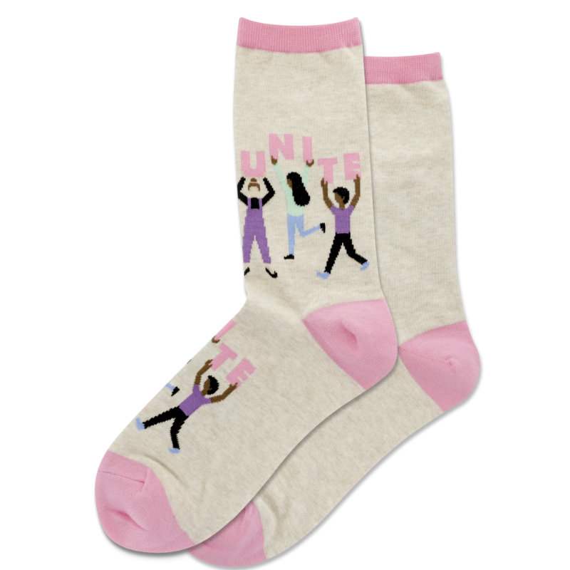 light pink unite socks displayed flat on a white background