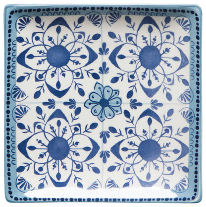 square light blue with white and dark blue embossing porto plate