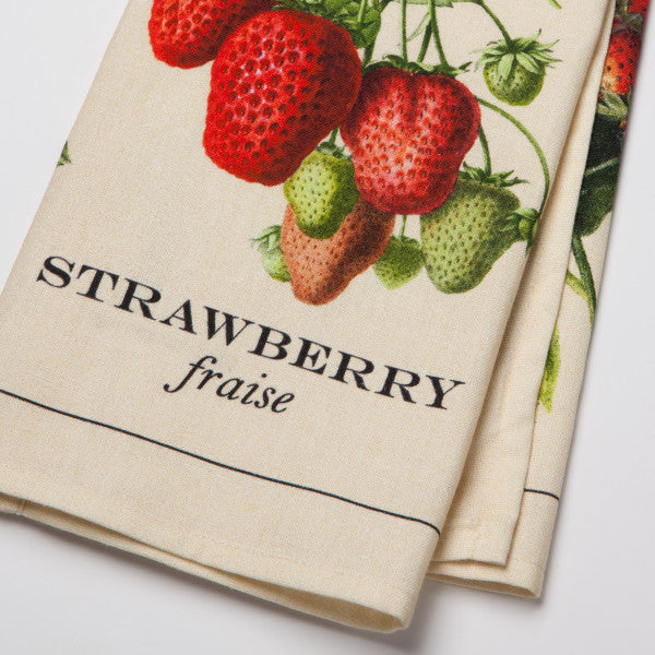 close-up of folded strawberry towel.