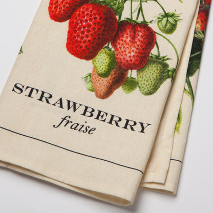 close-up of folded strawberry towel.