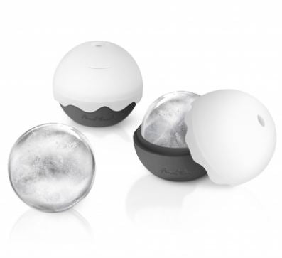 the set of silicone ice ball molds displayed with ice on a white background